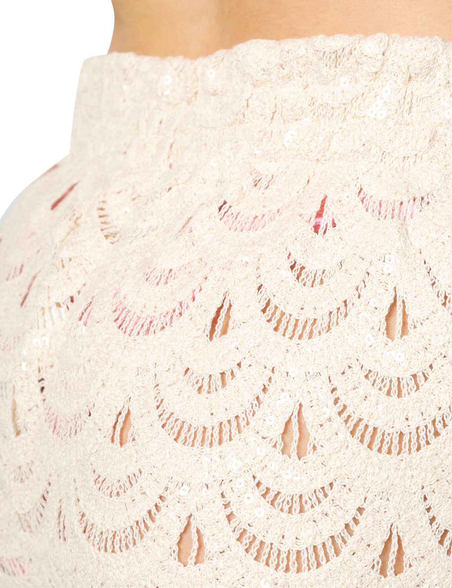 SHORTS DONNA MC 2 SAINT BARTH MEAVE CREAM IN TESSUTO CROCHET CON PAILLETTES