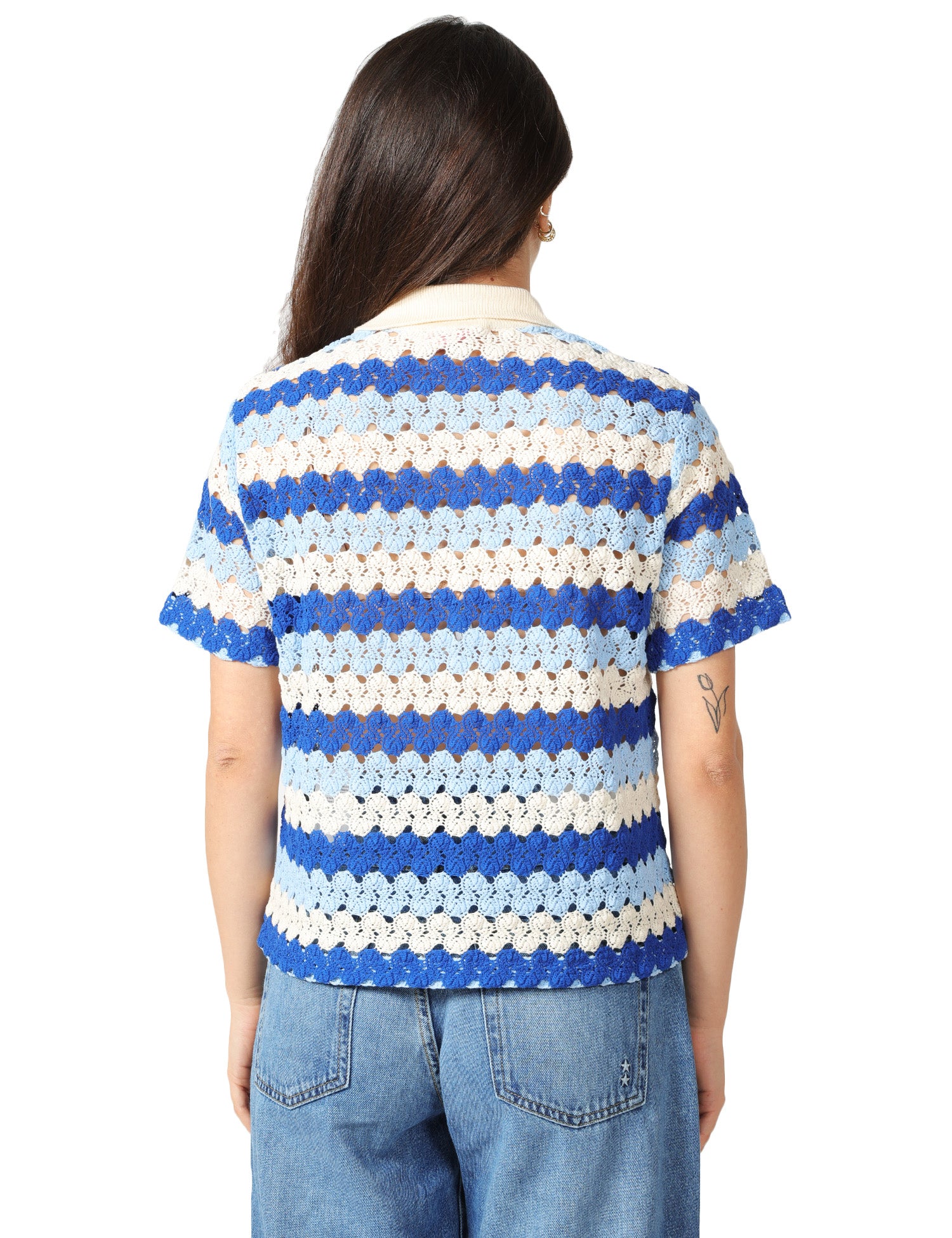 POLO DONNA MC 2 SAINT BARTH MONET BLU/PANNA A RIGHE IN COTONE CROCHET