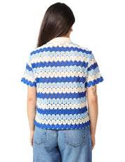 POLO DONNA MC 2 SAINT BARTH MONET BLU/PANNA A RIGHE IN COTONE CROCHET
