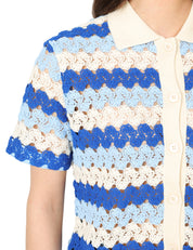 POLO DONNA MC 2 SAINT BARTH MONET BLU/PANNA A RIGHE IN COTONE CROCHET
