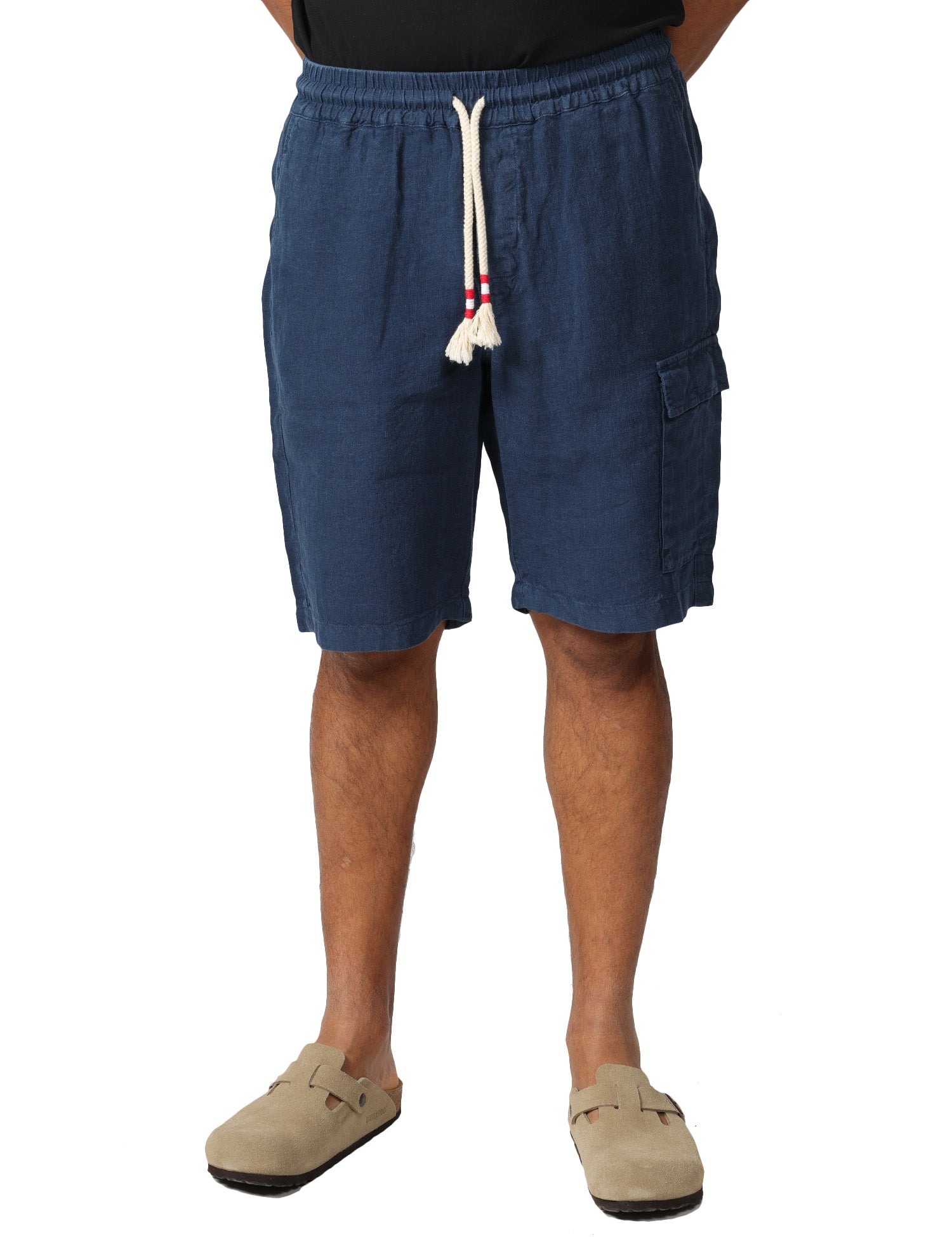 BERMUDA UOMO MC 2 SAINT BARTH MARSEILLE BLU NAVY 100% LINO CON TASCA UTILITY
