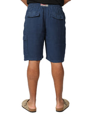 BERMUDA UOMO MC 2 SAINT BARTH MARSEILLE BLU NAVY 100% LINO CON TASCA UTILITY