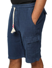 BERMUDA UOMO MC 2 SAINT BARTH MARSEILLE BLU NAVY 100% LINO CON TASCA UTILITY