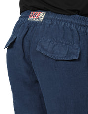 BERMUDA UOMO MC 2 SAINT BARTH MARSEILLE BLU NAVY 100% LINO CON TASCA UTILITY