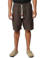 BERMUDA UOMO MC 2 SAINT BARTH MARSEILLE MARRONE 100% LINO CON TASCA UTLITY