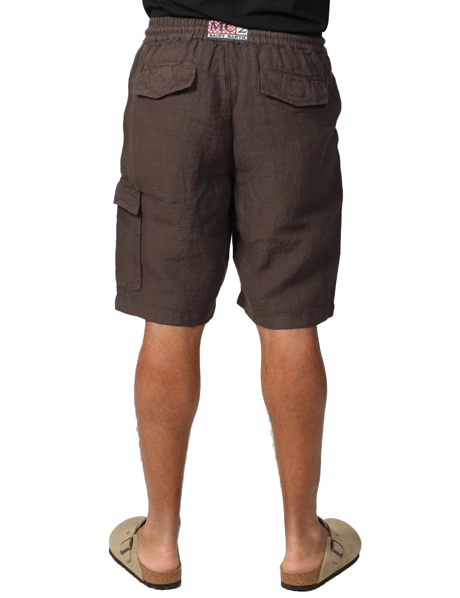 BERMUDA UOMO MC 2 SAINT BARTH MARSEILLE MARRONE 100% LINO CON TASCA UTLITY