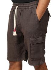 BERMUDA UOMO MC 2 SAINT BARTH MARSEILLE MARRONE 100% LINO CON TASCA UTLITY