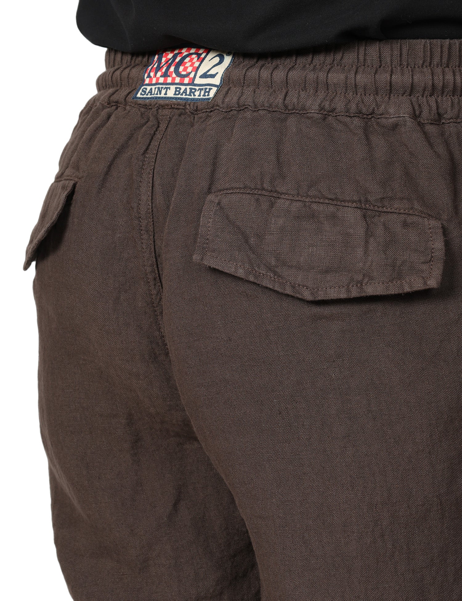 BERMUDA UOMO MC 2 SAINT BARTH MARSEILLE MARRONE 100% LINO CON TASCA UTLITY