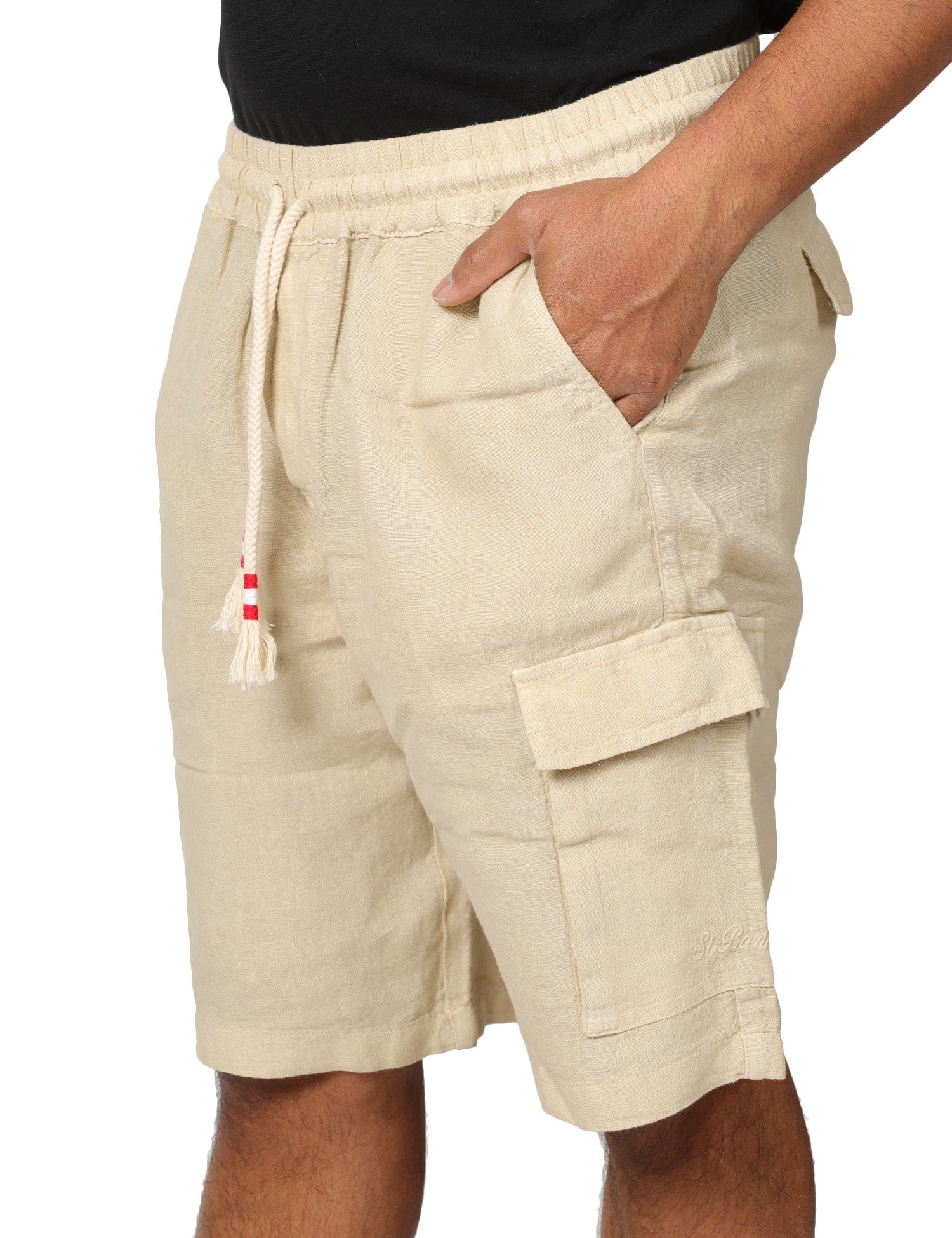 BERMUDA UOMO MC 2 SAINT BARTH MARSEILLE BEIGE 100% LINO CON TASCA UTILITY