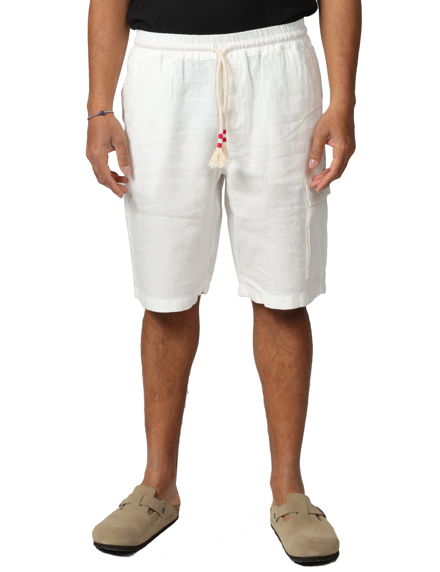 BERMUDA UOMO MC 2 SAINT BARTH MARSEILLE BIANCO 100% LINO CON TASCA UTILITY