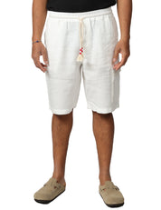 BERMUDA UOMO MC 2 SAINT BARTH MARSEILLE BIANCO 100% LINO CON TASCA UTILITY