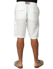 BERMUDA UOMO MC 2 SAINT BARTH MARSEILLE BIANCO 100% LINO CON TASCA UTILITY