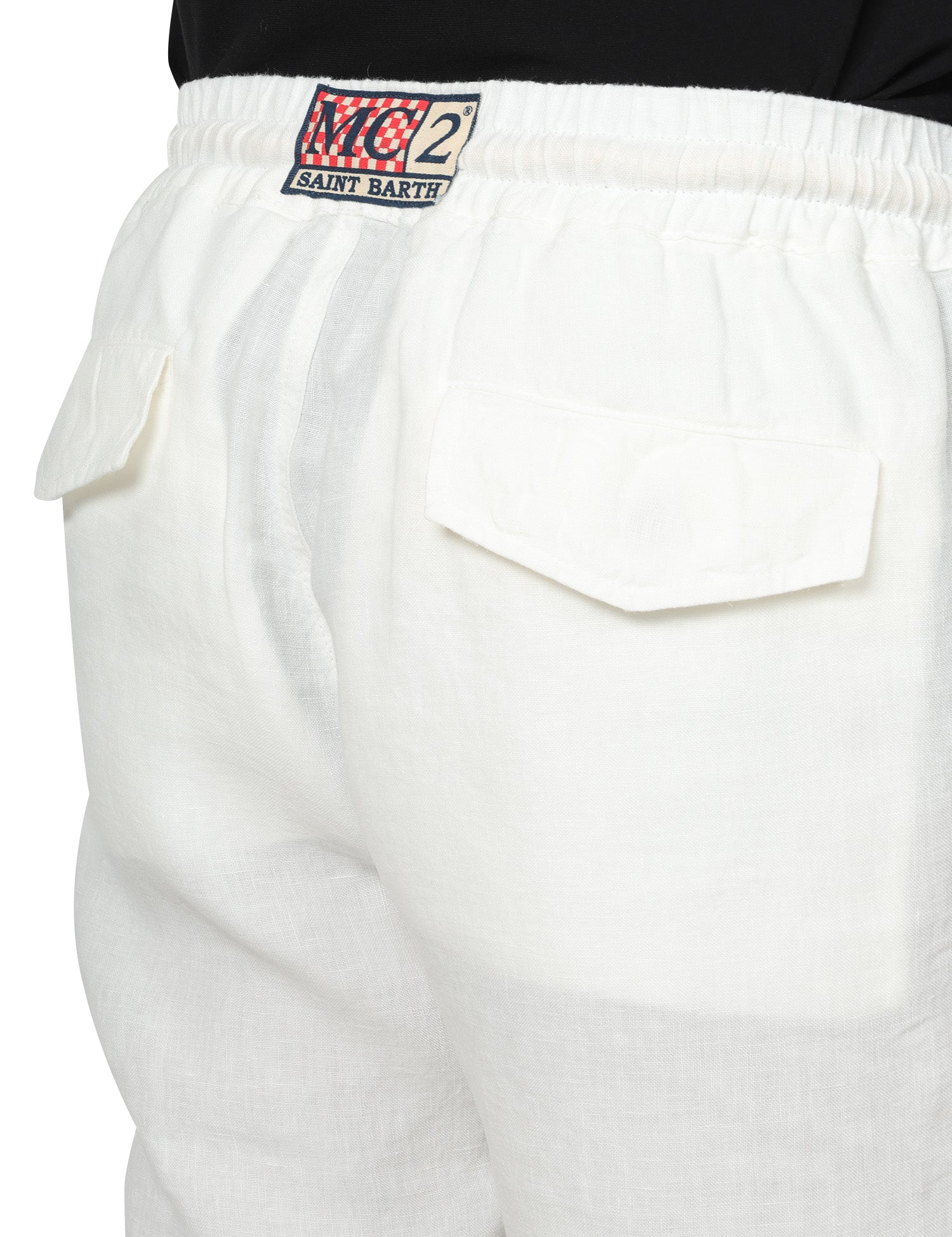 BERMUDA UOMO MC 2 SAINT BARTH MARSEILLE BIANCO 100% LINO CON TASCA UTILITY