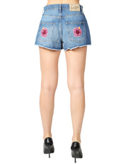 SHORTS DONNA MC 2 SAINT BARTH MUSA IN DENIM CON PATCH FLOREALI DI PERLONE