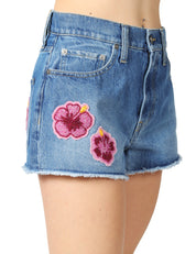 SHORTS DONNA MC 2 SAINT BARTH MUSA IN DENIM CON PATCH FLOREALI DI PERLONE