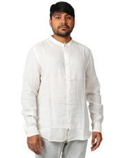 CAMICIA UOMO MC 2 SAINT BARTH NAXOS CREAM IN PURO LINO CON COLLO ALLA COREANA