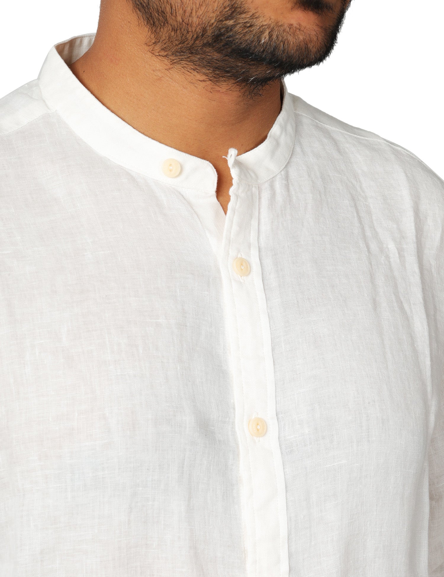CAMICIA UOMO MC 2 SAINT BARTH NAXOS CREAM IN PURO LINO CON COLLO ALLA COREANA