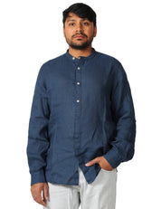 CAMICIA UOMO MC 2 SAINT BARTH NAXOS BLU NAVY IN LINO CON COLLO ALLA COREANA