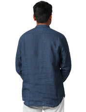 CAMICIA UOMO MC 2 SAINT BARTH NAXOS BLU NAVY IN LINO CON COLLO ALLA COREANA