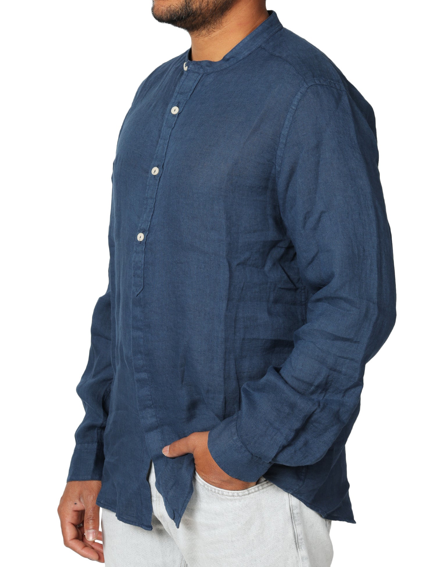 CAMICIA UOMO MC 2 SAINT BARTH NAXOS BLU NAVY IN LINO CON COLLO ALLA COREANA