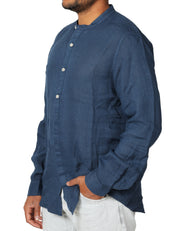 CAMICIA UOMO MC 2 SAINT BARTH NAXOS BLU NAVY IN LINO CON COLLO ALLA COREANA
