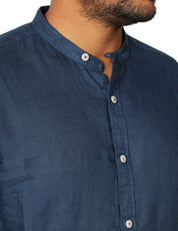 CAMICIA UOMO MC 2 SAINT BARTH NAXOS BLU NAVY IN LINO CON COLLO ALLA COREANA