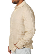 CAMICIA UOMO MC 2 SAINT BARTH PAMPLONA BEIGE A MANICHE LUNGHE IN PURO LINO