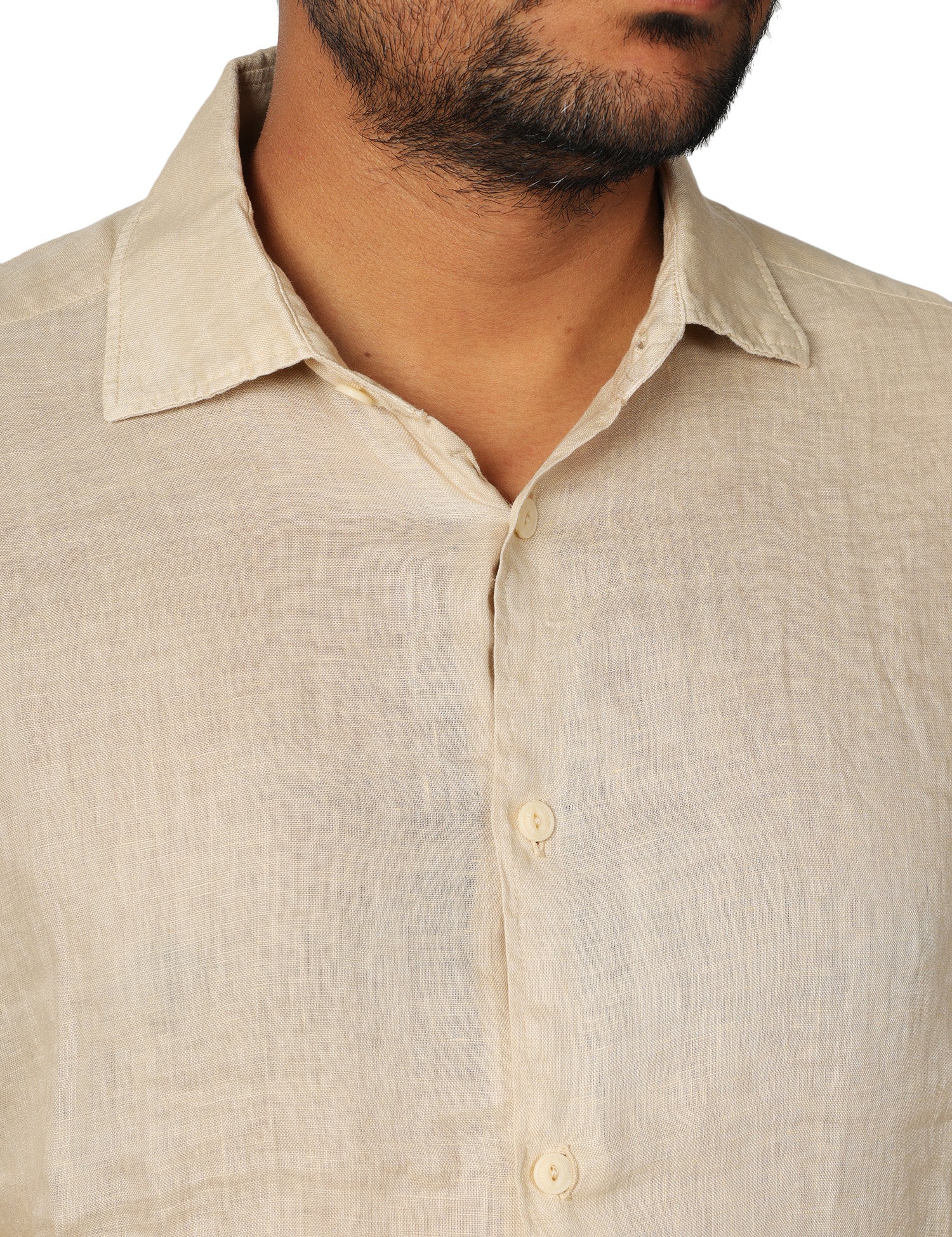 CAMICIA UOMO MC 2 SAINT BARTH PAMPLONA BEIGE A MANICHE LUNGHE IN PURO LINO