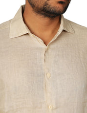 CAMICIA UOMO MC 2 SAINT BARTH PAMPLONA BEIGE A MANICHE LUNGHE IN PURO LINO