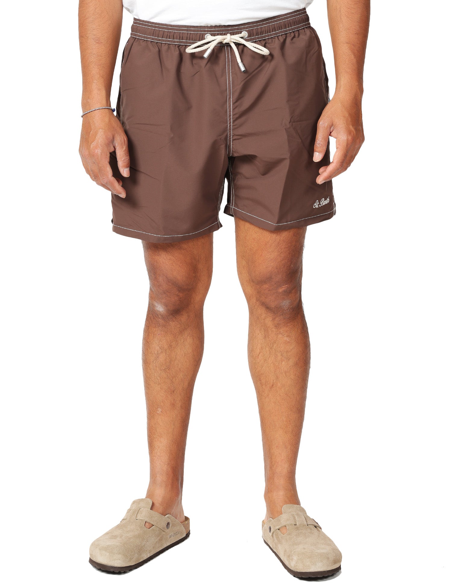 COSTUME MARE UOMO MC 2 SAINT BARTH PATMOS MARRONE CON COULISSE E RICAMO LOGO