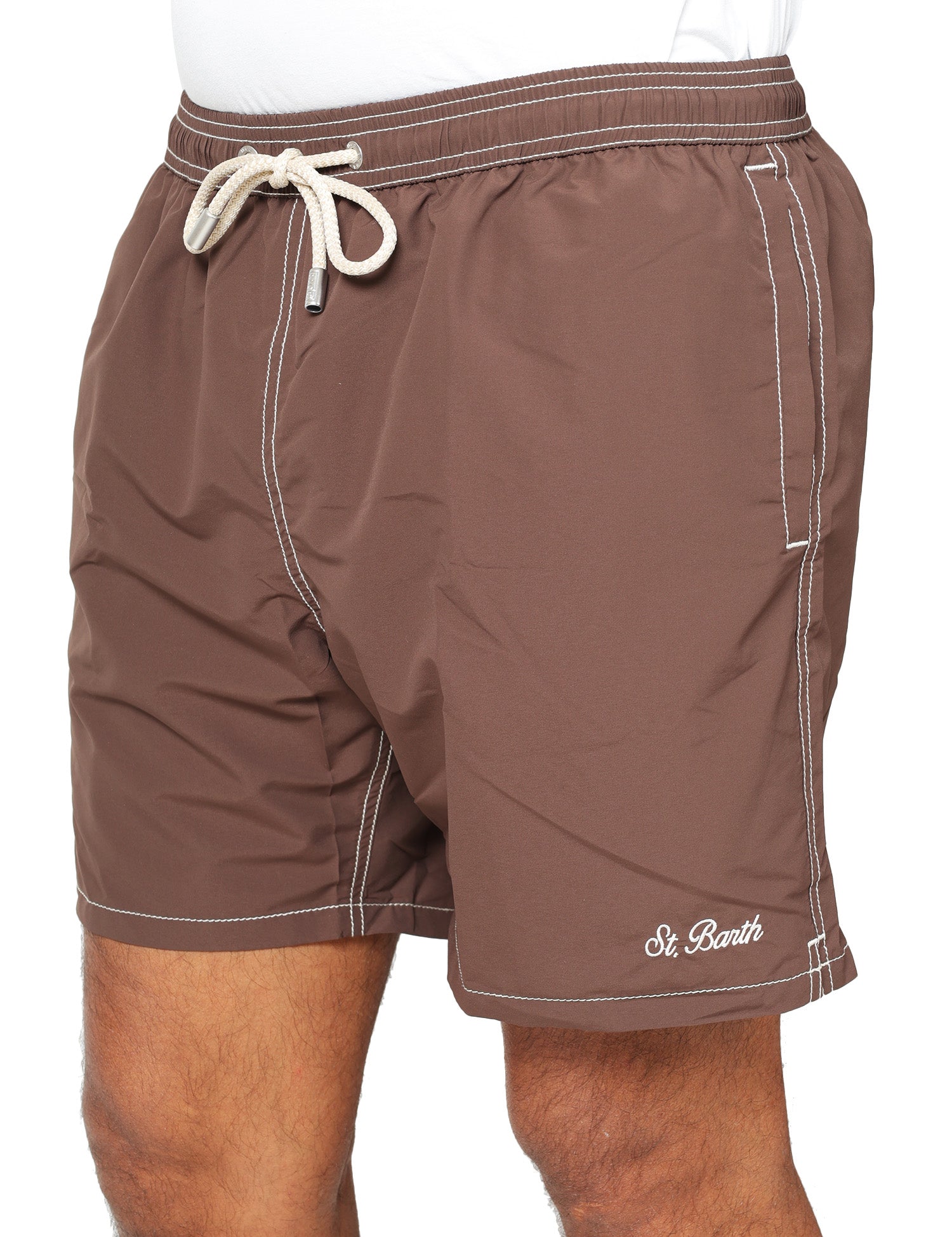 COSTUME MARE UOMO MC 2 SAINT BARTH PATMOS MARRONE CON COULISSE E RICAMO LOGO