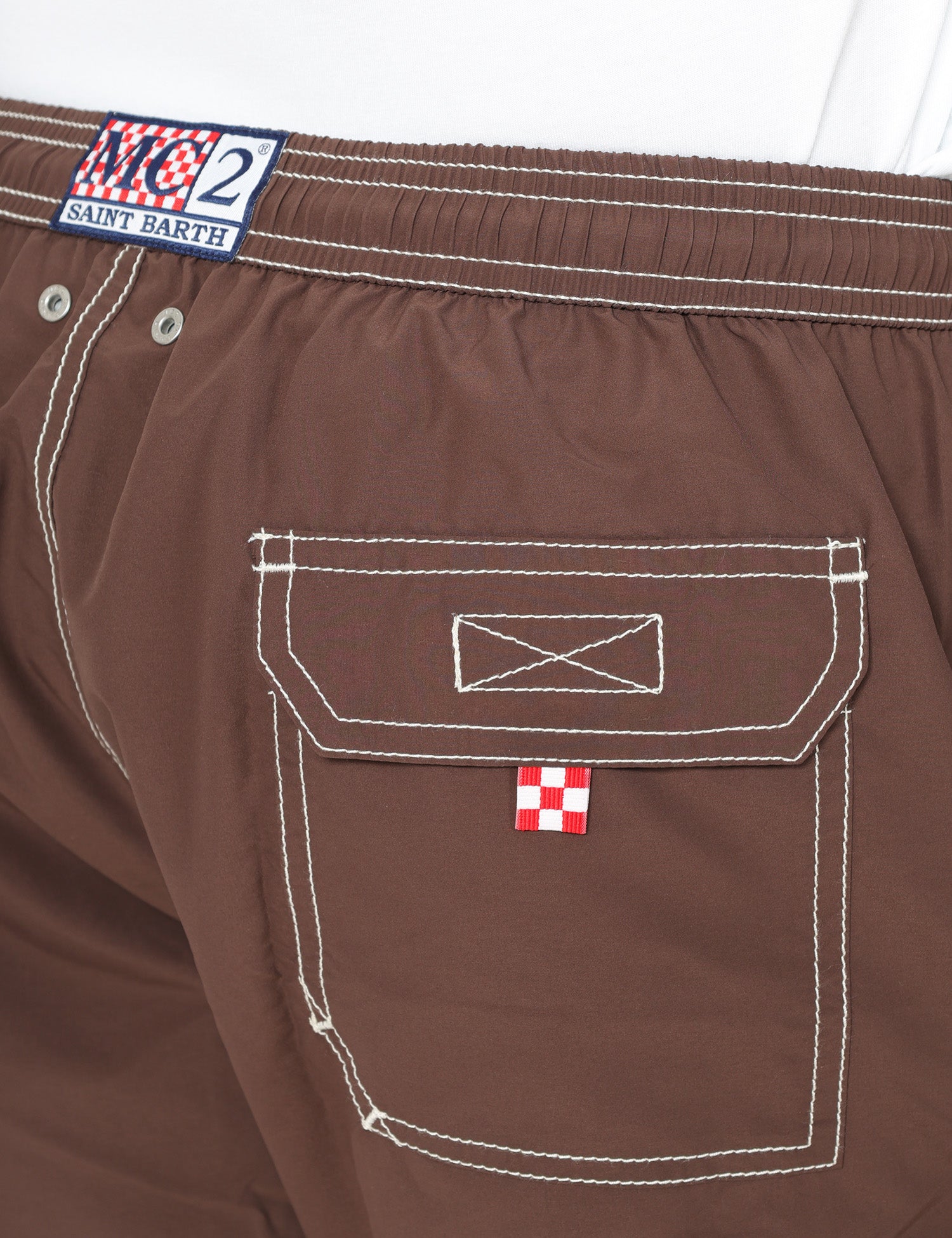 COSTUME MARE UOMO MC 2 SAINT BARTH PATMOS MARRONE CON COULISSE E RICAMO LOGO