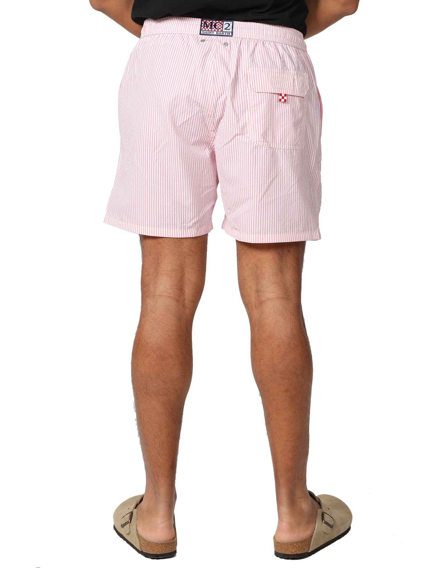COSTUME MARE UOMO MC 2 SAINT BARTH PATMOS ROSA A RIGHE CON COULISSE E RICAMO LOGO