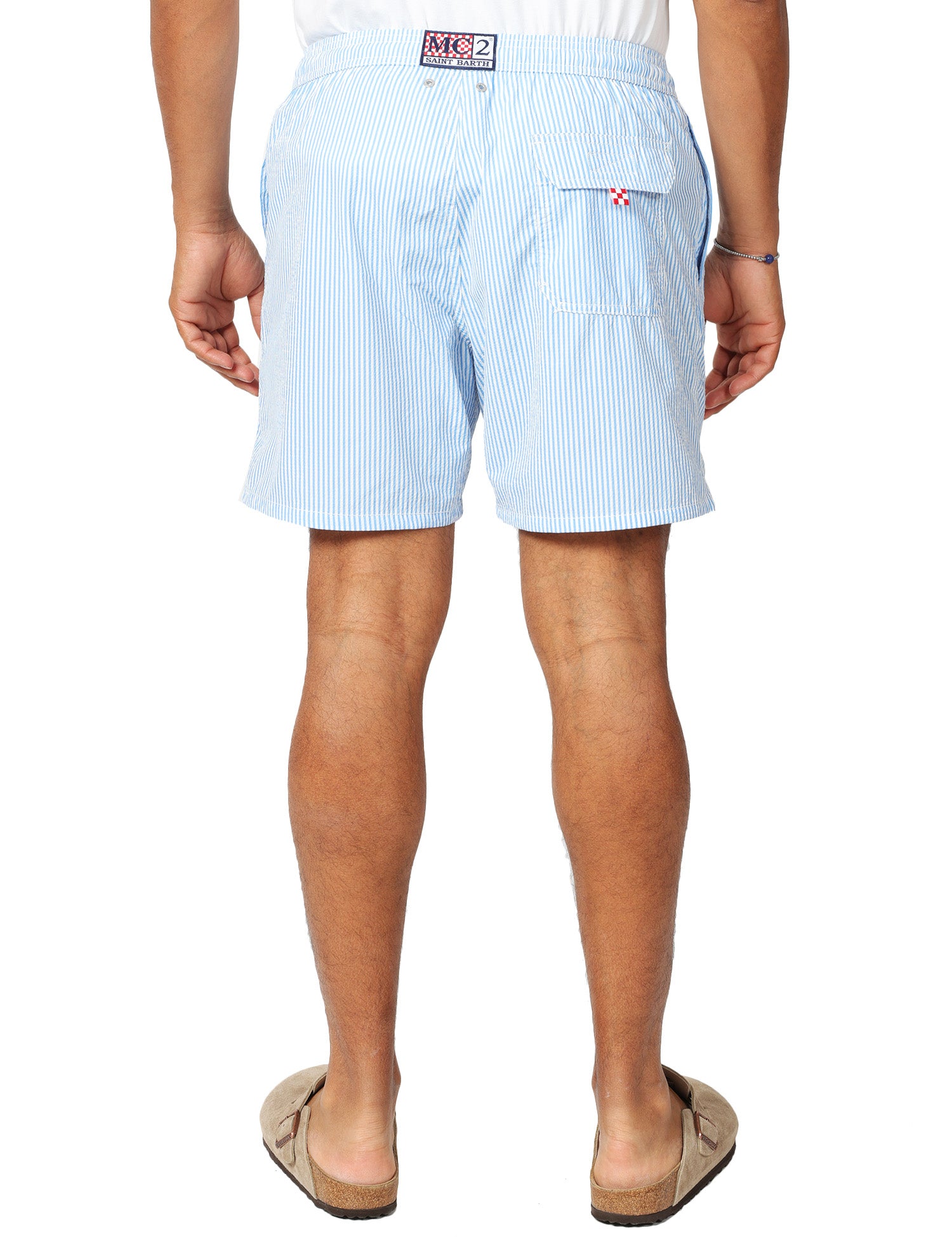 COSTUME MARE UOMO MC 2 SAINT BARTH PATMOS BLUE A RIGHE IN TESSUTO SEERSUCKER CON RICAMO LOGO