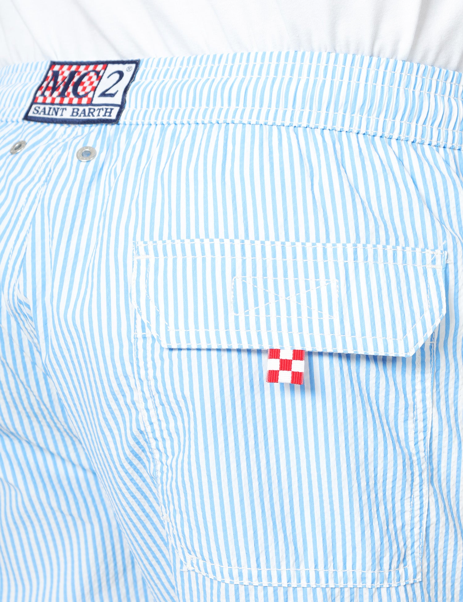 COSTUME MARE UOMO MC 2 SAINT BARTH PATMOS BLUE A RIGHE IN TESSUTO SEERSUCKER CON RICAMO LOGO