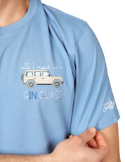 T-SHIRT UOMO MC 2 SAINT BARTH PORTOFINO AZZURRA IN PURO COTONE CON RICAMO "ALL I NEED IS GIN CLASS"