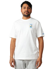 T-SHIRT UOMO MC 2 SAINT BARTH PORTOFINO BIANCA IN COTONE CON RICAMO "OMBRELLONI E RIGATONI" E SNOOPY