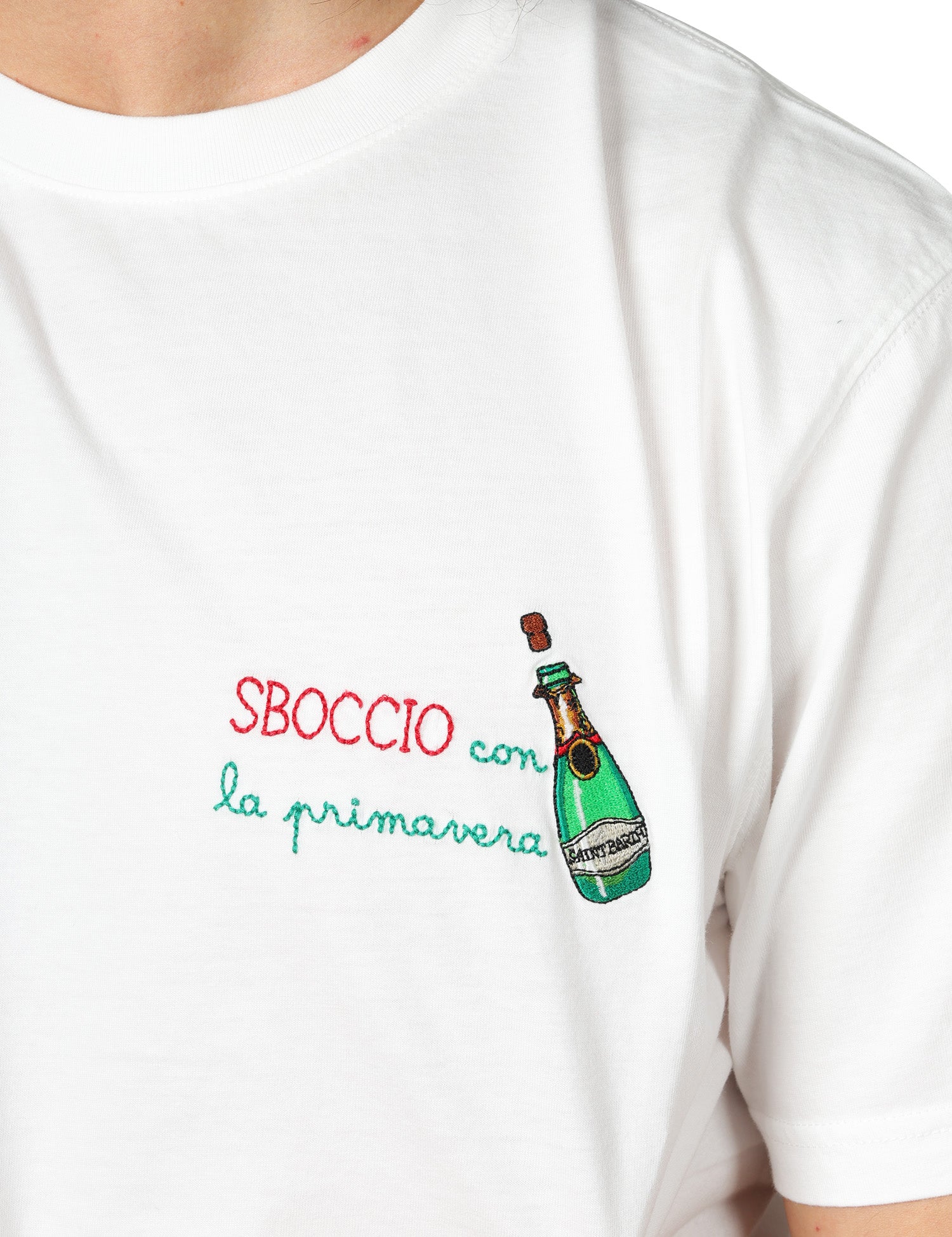 T-SHIRT UOMO MC 2 SAINT BARTH PORTOFINO BIANCA IN COTONE CON RICAMO "SBOCCIO CON LA PRIMAVERA"