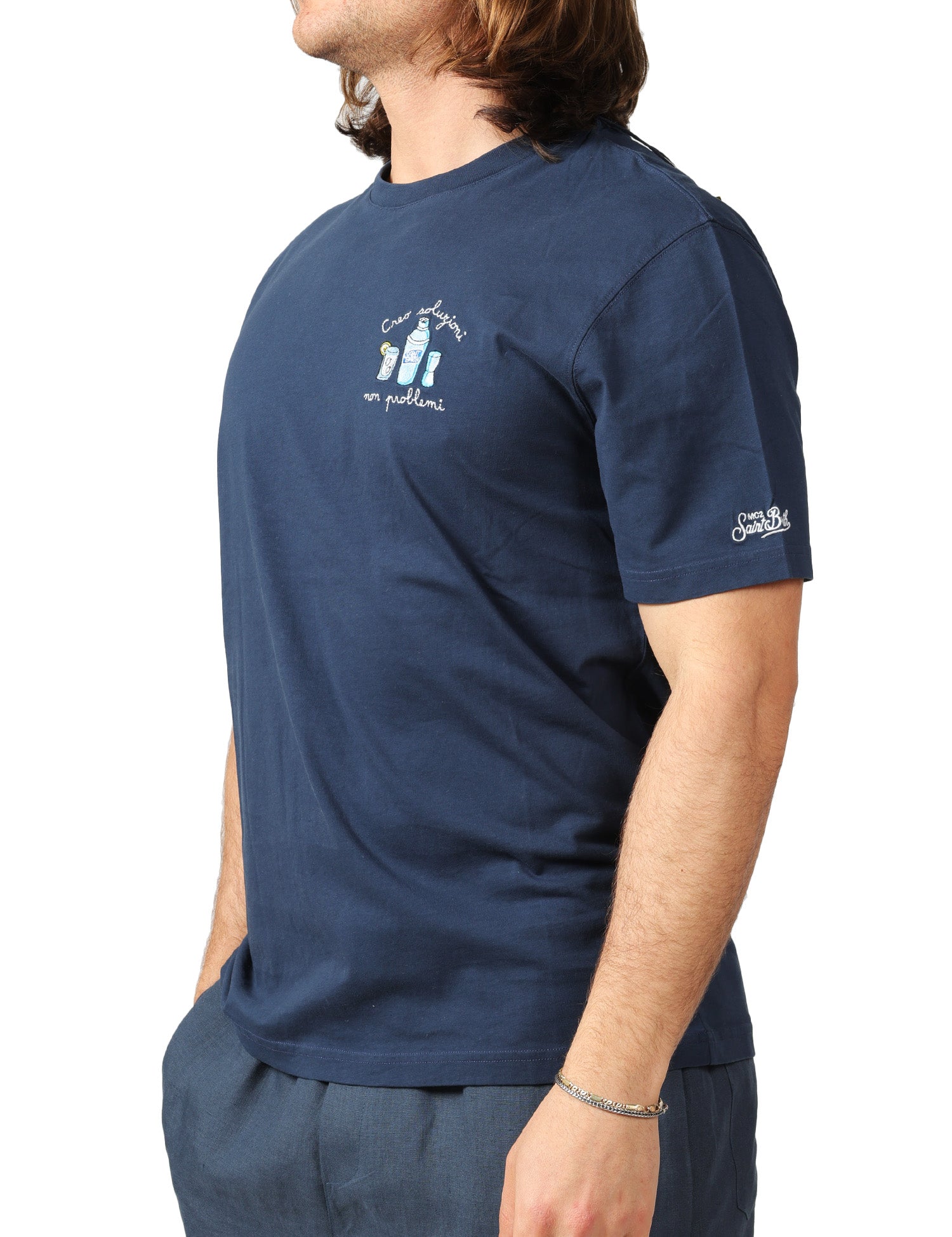 T-SHIRT UOMO MC 2 SAINT BARTH PORTOFINO BLU NAVY CON RICAMO "CREO SOLUZIONI NON PROBLEMI"
