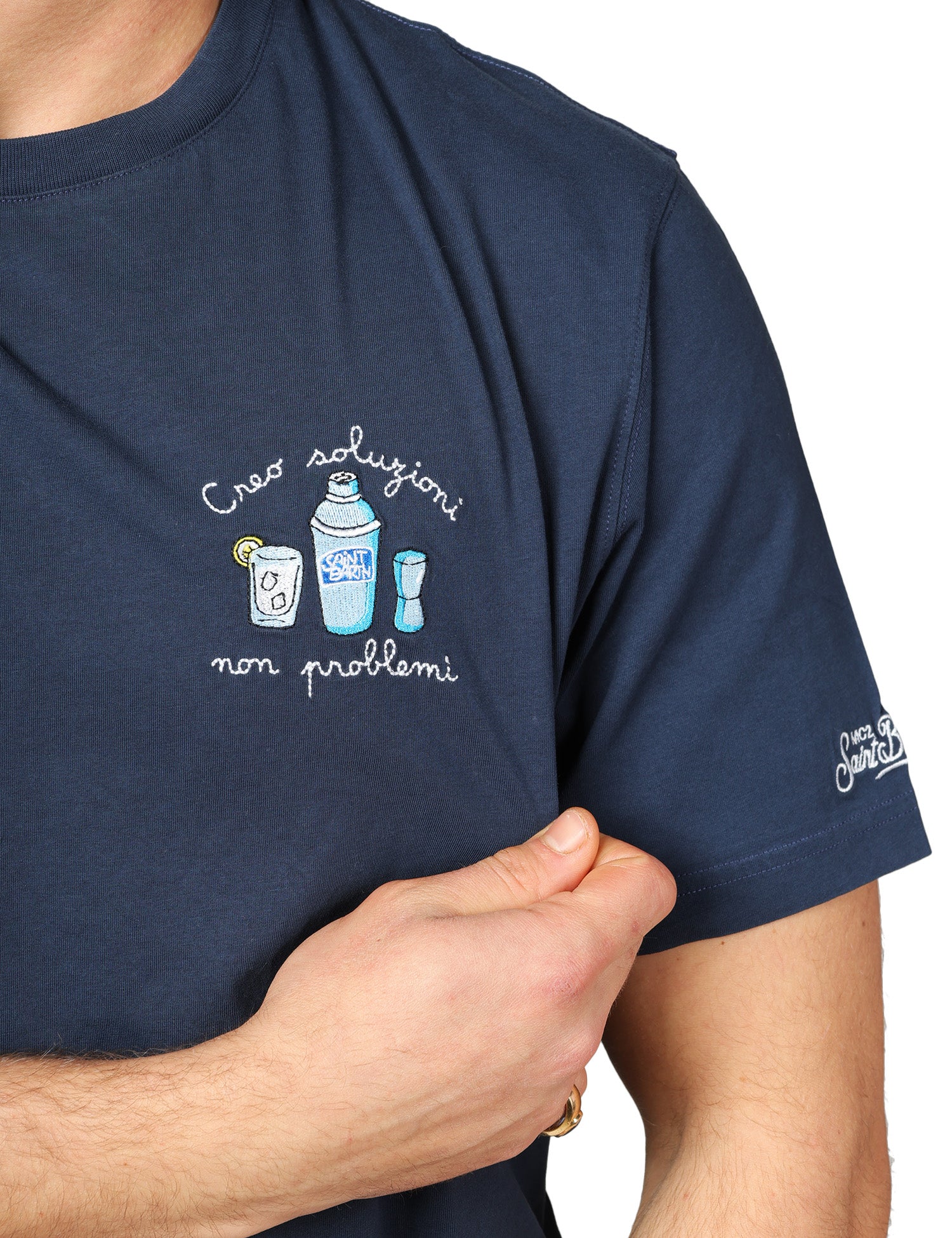T-SHIRT UOMO MC 2 SAINT BARTH PORTOFINO BLU NAVY CON RICAMO "CREO SOLUZIONI NON PROBLEMI"