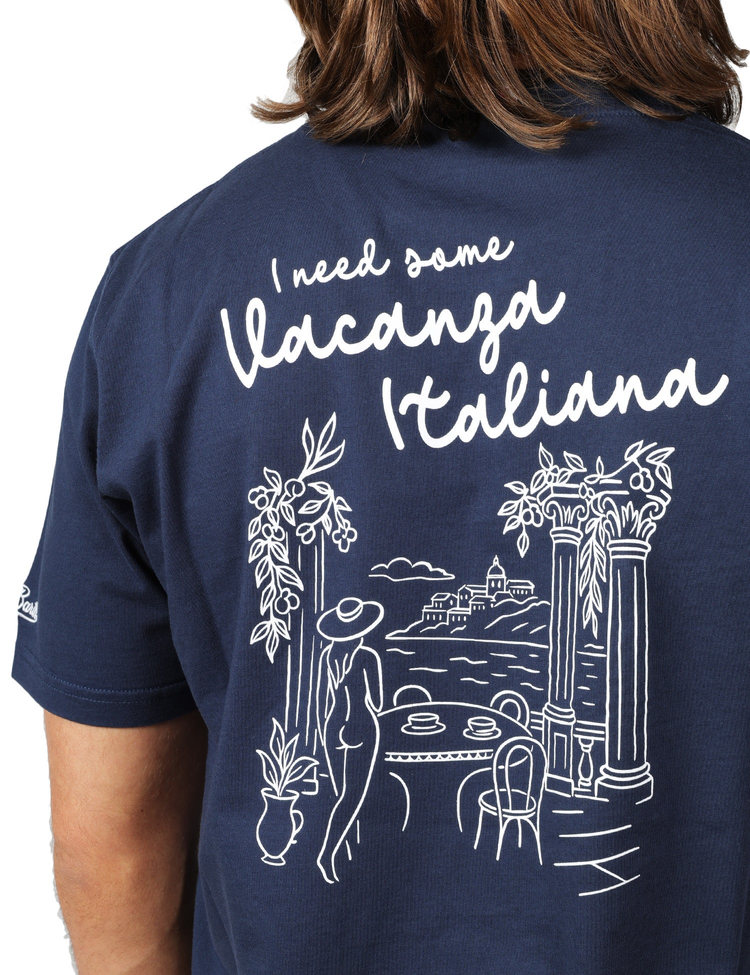 T-SHIRT UOMO MC 2 SAINT BARTH BLU NAVY IN COTONE CON STAMPA "I NEED SOME VACANZA ITALIANA"