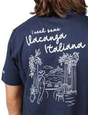 T-SHIRT UOMO MC 2 SAINT BARTH BLU NAVY IN COTONE CON STAMPA "I NEED SOME VACANZA ITALIANA"