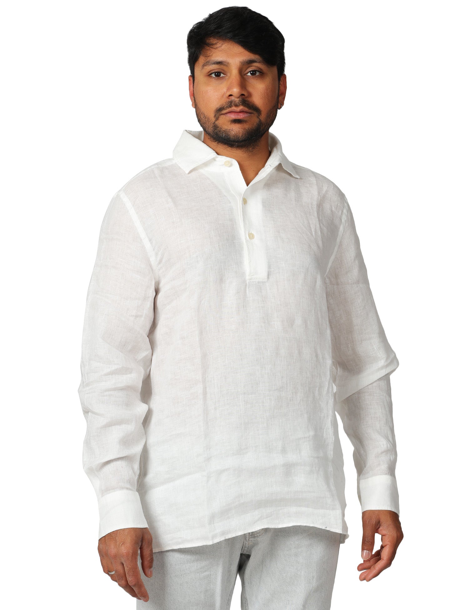 POLO UOMO MC 2 SAINT BARTH RAPHAEL BIANCA A MANICHE LUNGHE IN PURO LINO
