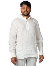 POLO UOMO MC 2 SAINT BARTH RAPHAEL BIANCA A MANICHE LUNGHE IN PURO LINO