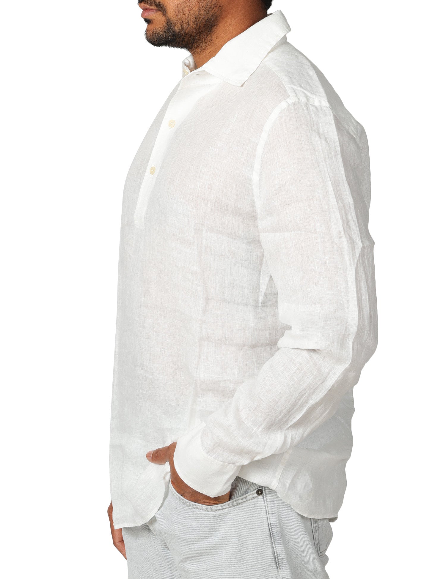 POLO UOMO MC 2 SAINT BARTH RAPHAEL BIANCA A MANICHE LUNGHE IN PURO LINO