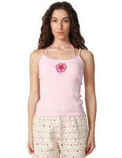 CANOTTA DONNA MC 2 SAINT BARTH ZAIRA ROSA A COSTINE CON PATCH FLOREALE
