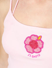CANOTTA DONNA MC 2 SAINT BARTH ZAIRA ROSA A COSTINE CON PATCH FLOREALE