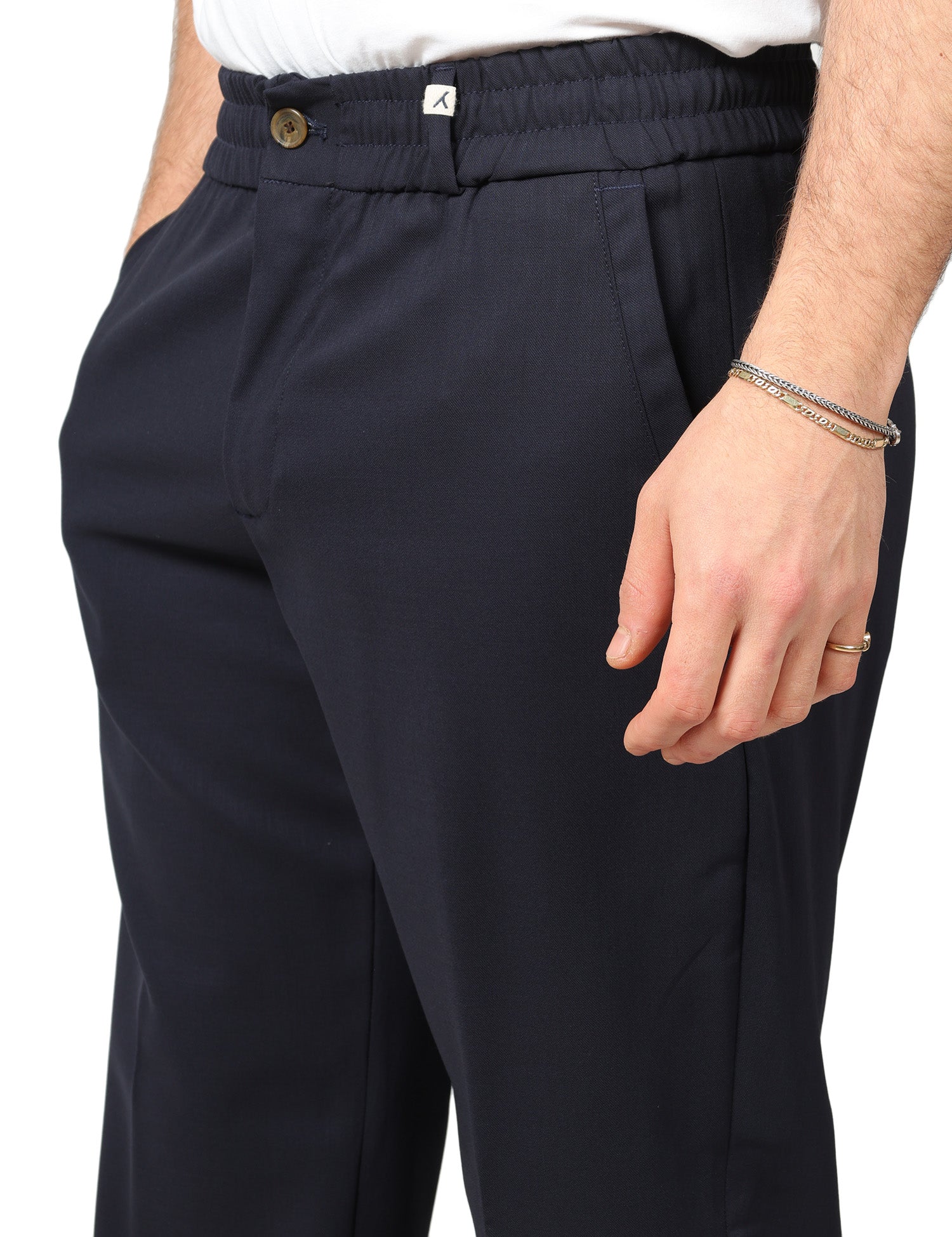 PANTALONE UOMO MYTHS BLU NAVY CON ELASTICO IN VITA E GAMBA DRITTA