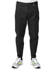 PANTALONE UOMO MYTHS NERO CON PINCES SINGOLA E VITA ELASTICIZZATA
