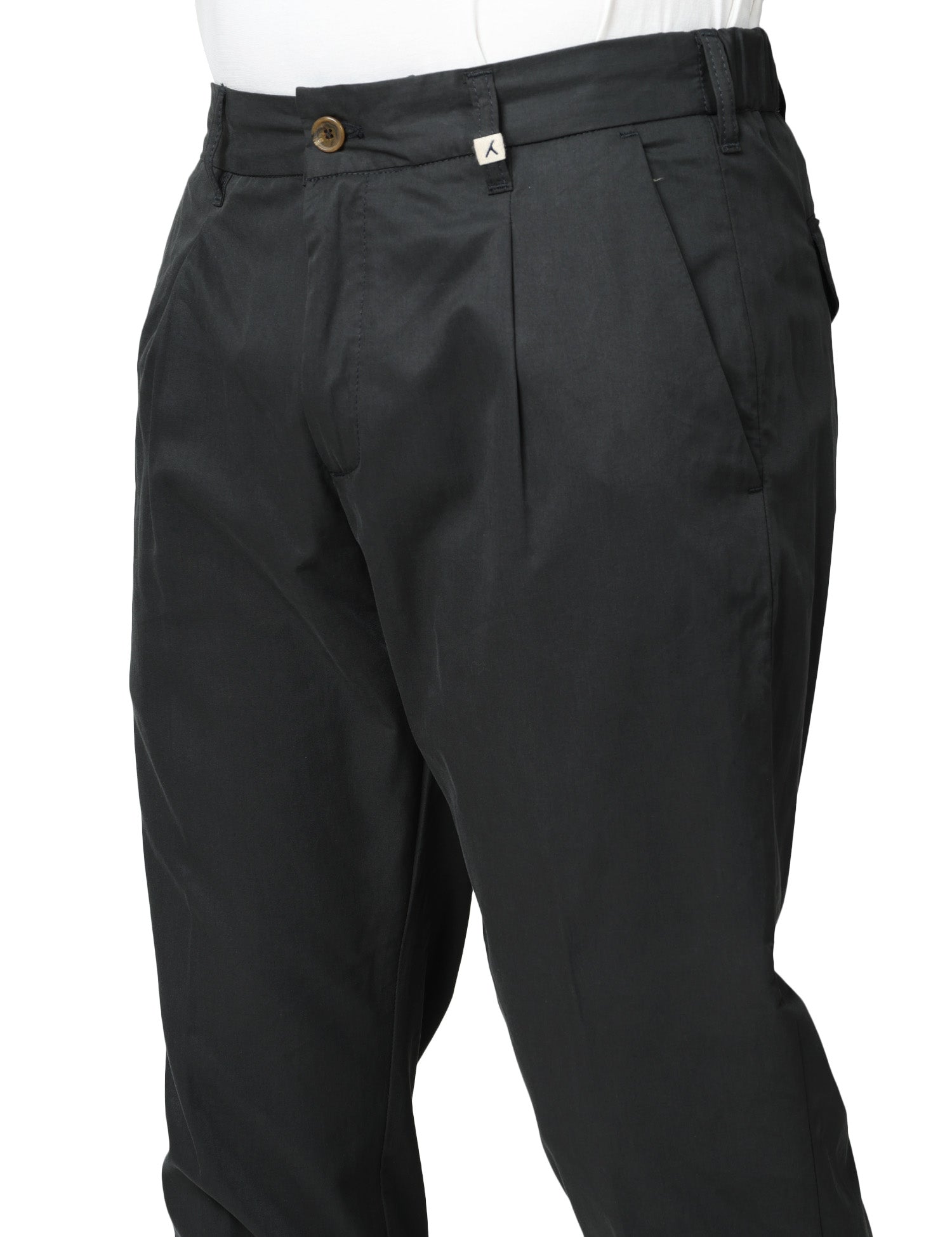PANTALONE UOMO MYTHS NERO CON PINCES SINGOLA E VITA ELASTICIZZATA